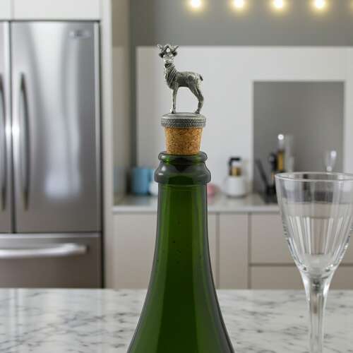 English Made Pewter Stag Wine Bottle Stopper in Gift Pouch