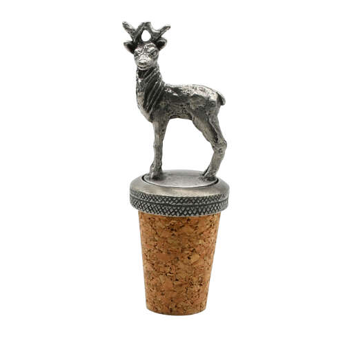English Made Pewter Stag Wine Bottle Stopper in Gift Pouch