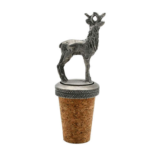 English Made Pewter Stag Wine Bottle Stopper in Gift Pouch