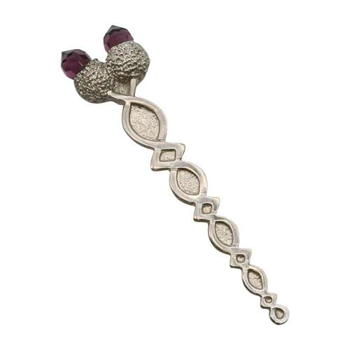 Twin Thistle Kilt Pin Set with Glass Purple Stones