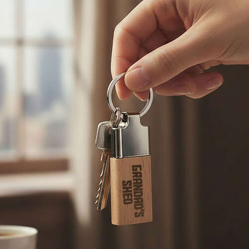 Personalised Acacia Tree Rubber Wood Keyring