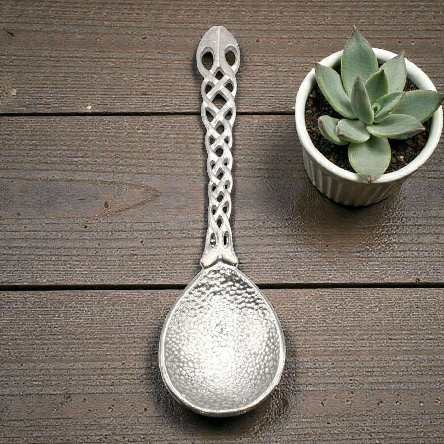 English Made Bright Pewter Welsh Lovespoon