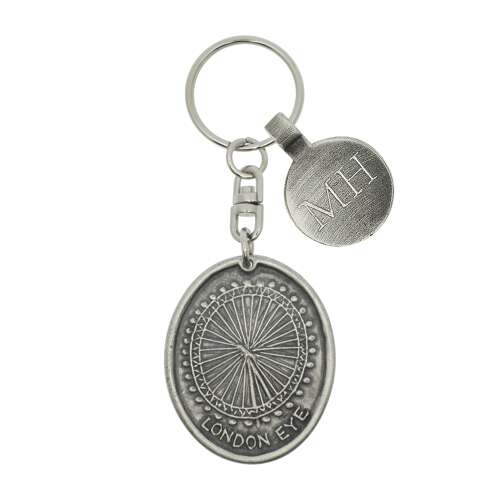 Personalised English Made Pewter London Eye Oval Keyring
