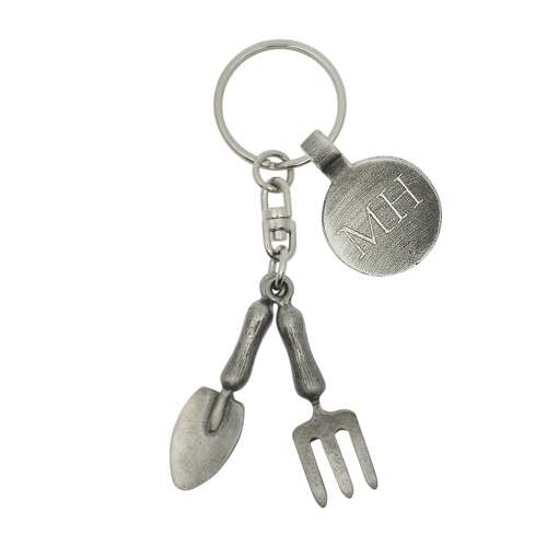 Personalised English Made Pewter Fork & Trowel Keyring