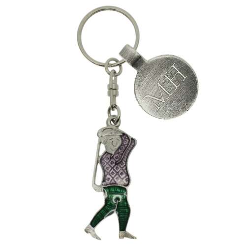 Personalised English Made Pewter Golfer with Green Trousers Keyring