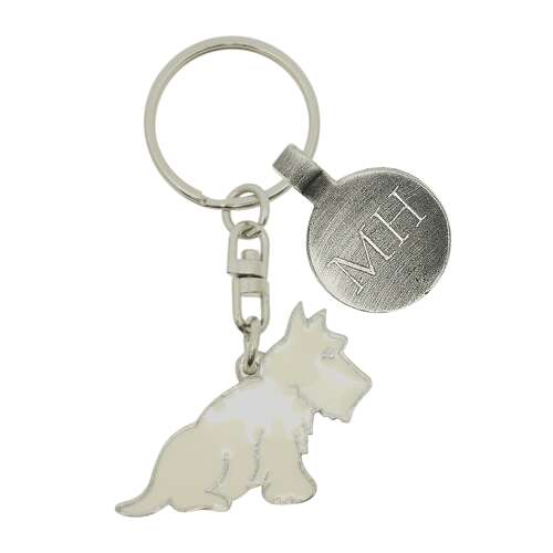 Personalised English Made Pewter White Enamel Scottish Dog Keyring