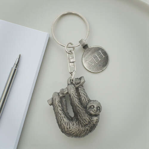 Personalised English Made Pewter Sloth Keyring