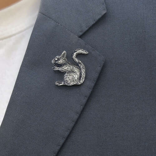 English Handmade Pewter Squirrel Lapel Pin Badge In a Gift Box