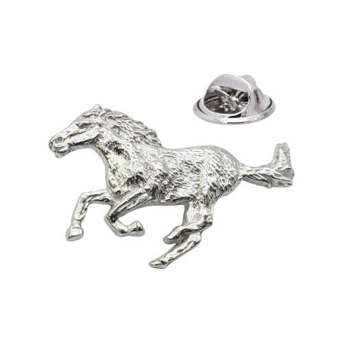 English Handmade Bright Pewter Horse Galloping Lapel Pin Badge In a Gift Box