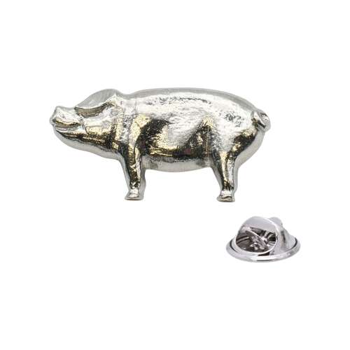 English Handmade Bright Pewter Pig Lapel Pin Badge In a Gift Box