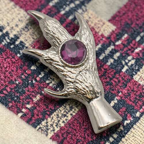 English Pewter Grouse Claw Purple Gem Brooch in Gift Box