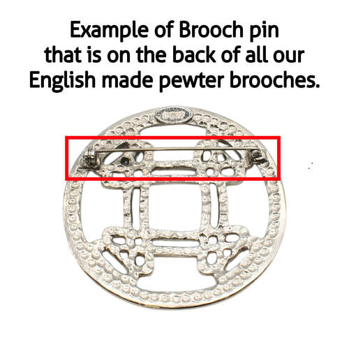 English Pewter Celtic Round Cross Green Gem Stone Brooch in a Gift Box