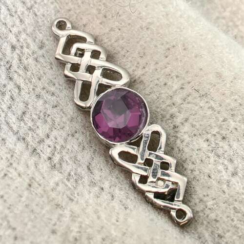 English Pewter Celtic with Purple Stone Brooch in a Gift Box