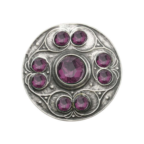 English Pewter Round Purple Gem Stone Brooch in a Gift Box