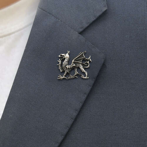 English Hand Made Pewter Welsh Dragon Lapel Pin Badge In a Gift Box