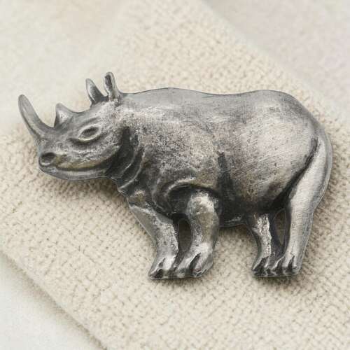 English Pewter Rhinoceros Brooch in a Gift Box