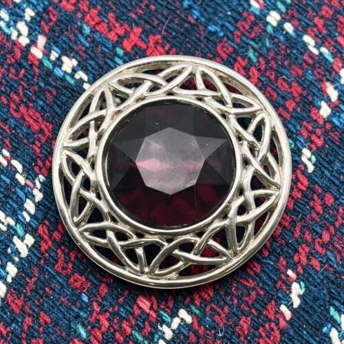 English Pewter Celtic Purple Gem Stone Brooch in a Gift Box