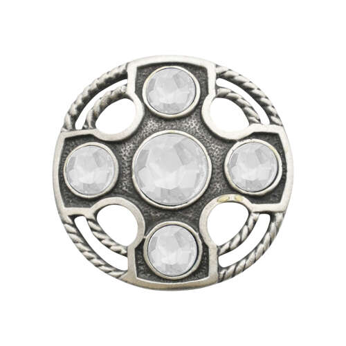 English Pewter Celtic Round Cross Clear Gem Stone Brooch in a Gift Box