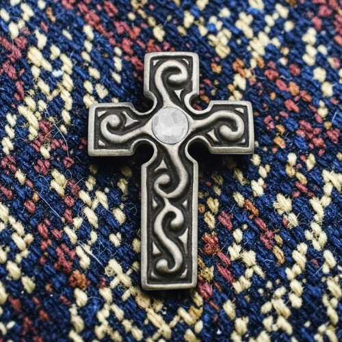 English Pewter Round Celtic Cross Clear Gem Stone Brooch in a Gift Box