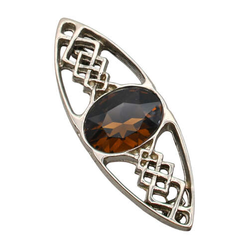 English Pewter Celtic Knotwork Cairngorm Gem Stone Brooch in a Gift Box