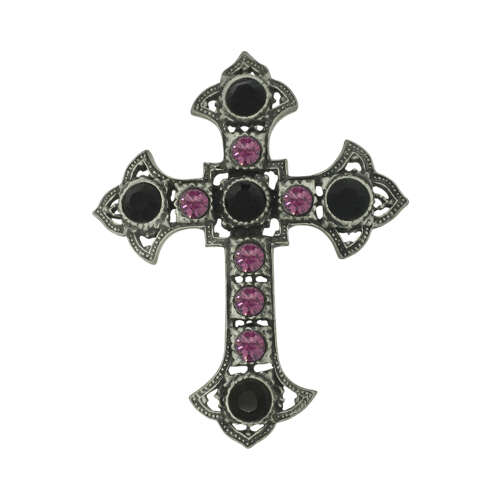 Celtic Cross Kilt Pin Set with a Purple Glass Stone