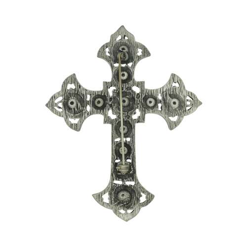 Celtic Cross Kilt Pin Set with a Purple Glass Stone