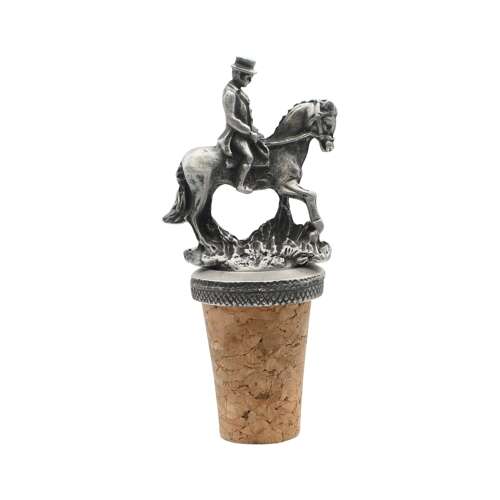 English Made Pewter & Cork Horse & Rider Bottle Stopper