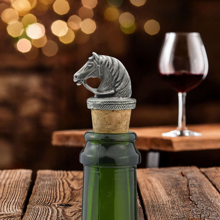 English Made Pewter & Cork Horse with Bridle Bottle Stopper