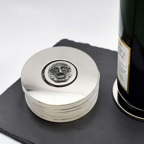 English Made Pewter Green Man Design Coaster Set