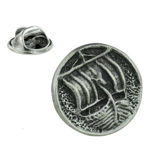 English Made Pewter Viking Ship Lapel Pin Presented in a Box