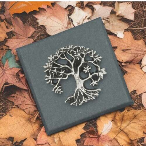 English Made Pewter Tree of Life Lapel Pin Presented in a Box