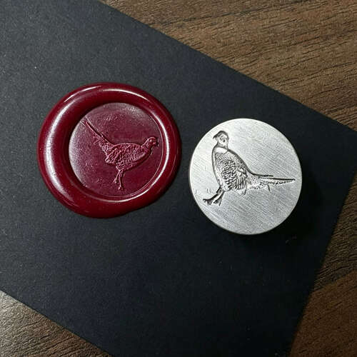 English Made Pewter Pheasant Wax Seal With Wooden Handle & Wax Sticks Boxed Set