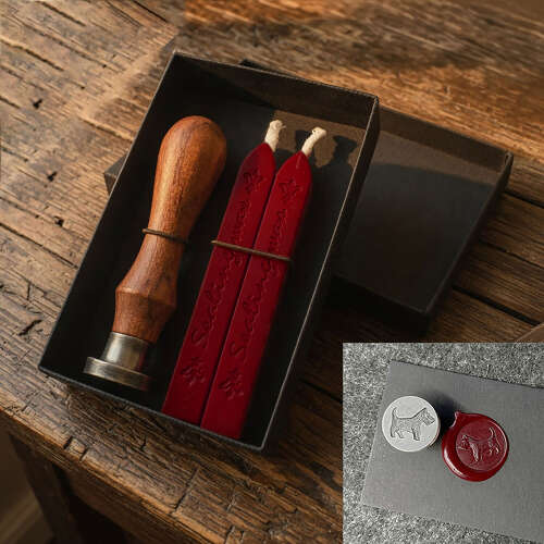 English Made Pewter Scottie Dog Wax Seal With Wooden Handle & Wax Sticks Boxed S